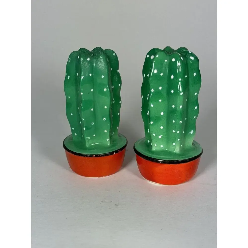 Vintage Japan Cactus Succulent Salt And Pepper Shakers 3 x 1 1/2 in